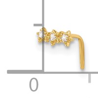 14K Yellow Gold 22 Gauge CZ 3-Star Nose Stud view 4
