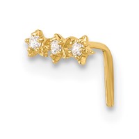 14K Yellow Gold 22 Gauge CZ 3-Star Nose Stud view 1