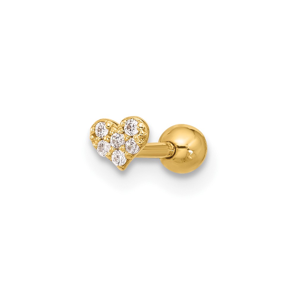 14K Yellow Gold 18 Gauge CZ Heart Labret Face Jewelry