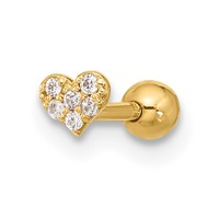 14K Yellow Gold 18 Gauge CZ Heart Labret Face Jewelry view 1
