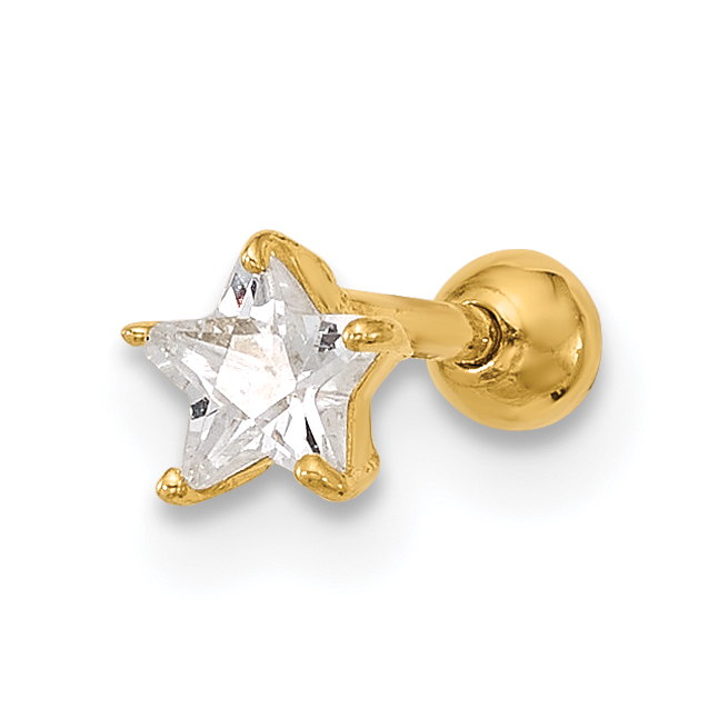 14k 18 Gauge CZ Star Labret/Face Jewelry (BD118)