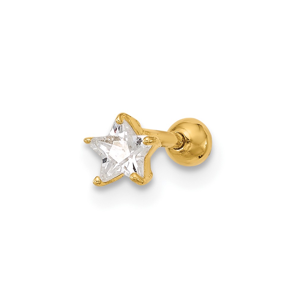 14k 18 Gauge CZ Star Labret/Face Jewelry (BD118)