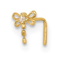 14K Yellow Gold 22 Gauge CZ Butterfly Nose Stud view 1
