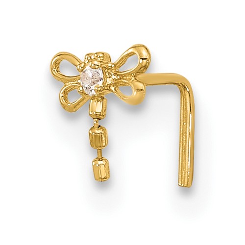14K Yellow Gold 22 Gauge CZ Butterfly Nose Stud