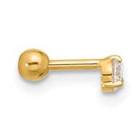 14K Yellow Gold 18 Gauge 3mm Round CZ Labret Face Jewelry view 2