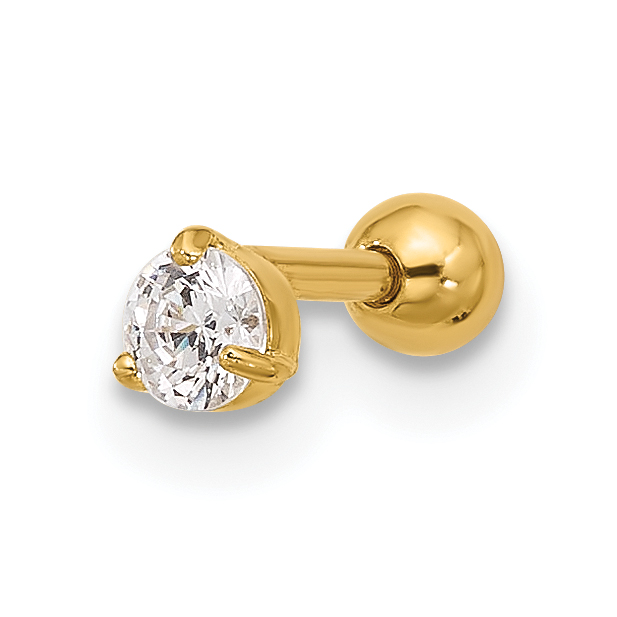 14k 18 Gauge 3mm CZ Labret/Face Jewelry (BD122)
