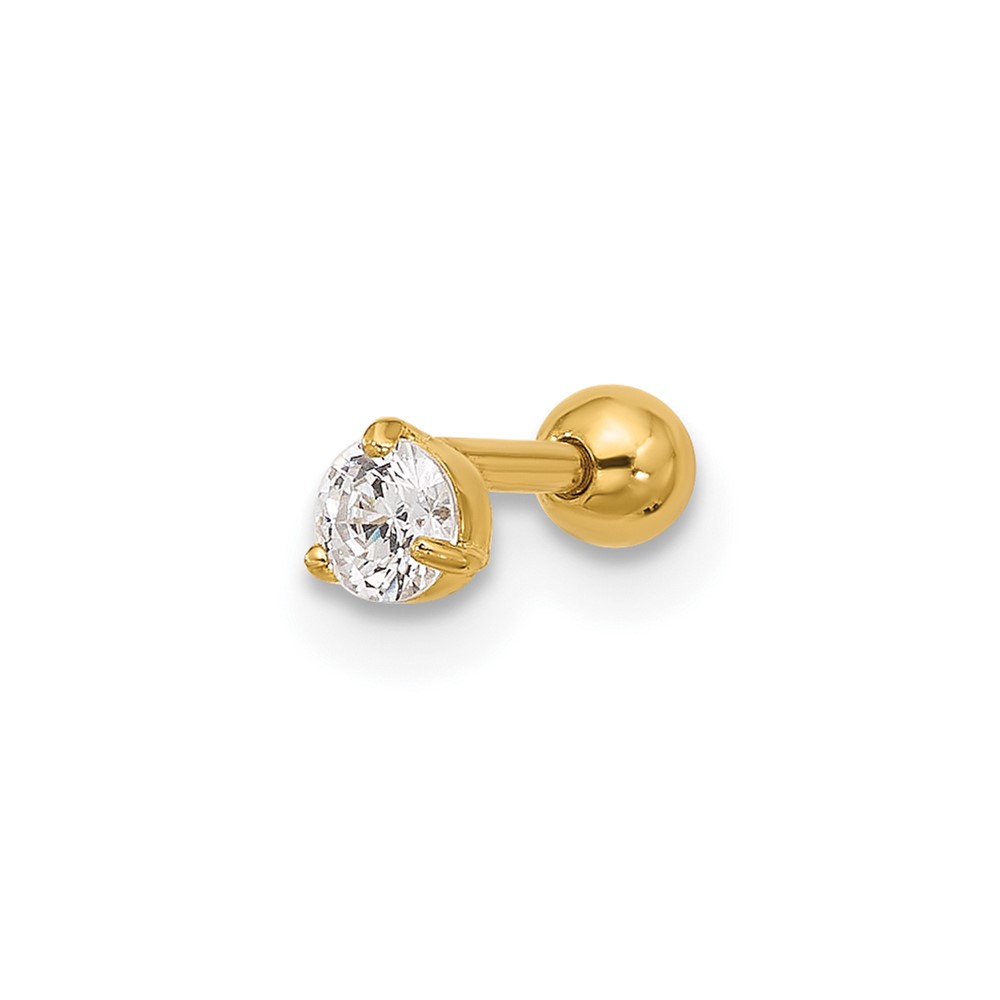 14k 18 Gauge 3mm CZ Labret/Face Jewelry (BD122)
