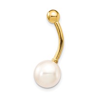 14K Yellow Gold 14 Gauge 8mm Freshwater Cultured Pearl Belly Ring view 2