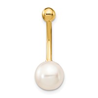 14K Yellow Gold 14 Gauge 8mm Freshwater Cultured Pearl Belly Ring view 3