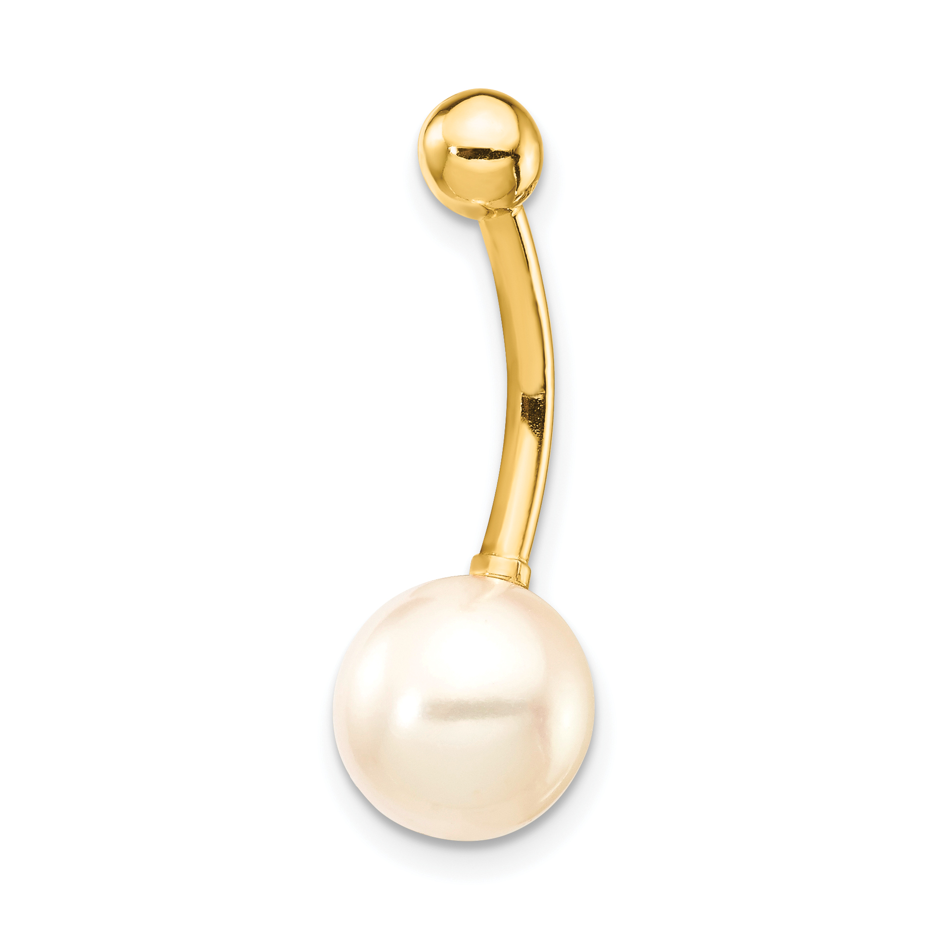14k 14 Gauge 8mm Freshwater Cultured Pearl Belly Ring (BD128)