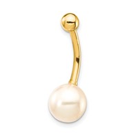14K Yellow Gold 14 Gauge 8mm Freshwater Cultured Pearl Belly Ring view 1