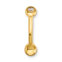 14K Yellow Gold 14 Gauge Polished CZ Belly Ring view 3