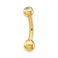 14K Yellow Gold 14 Gauge Polished CZ Belly Ring view 1