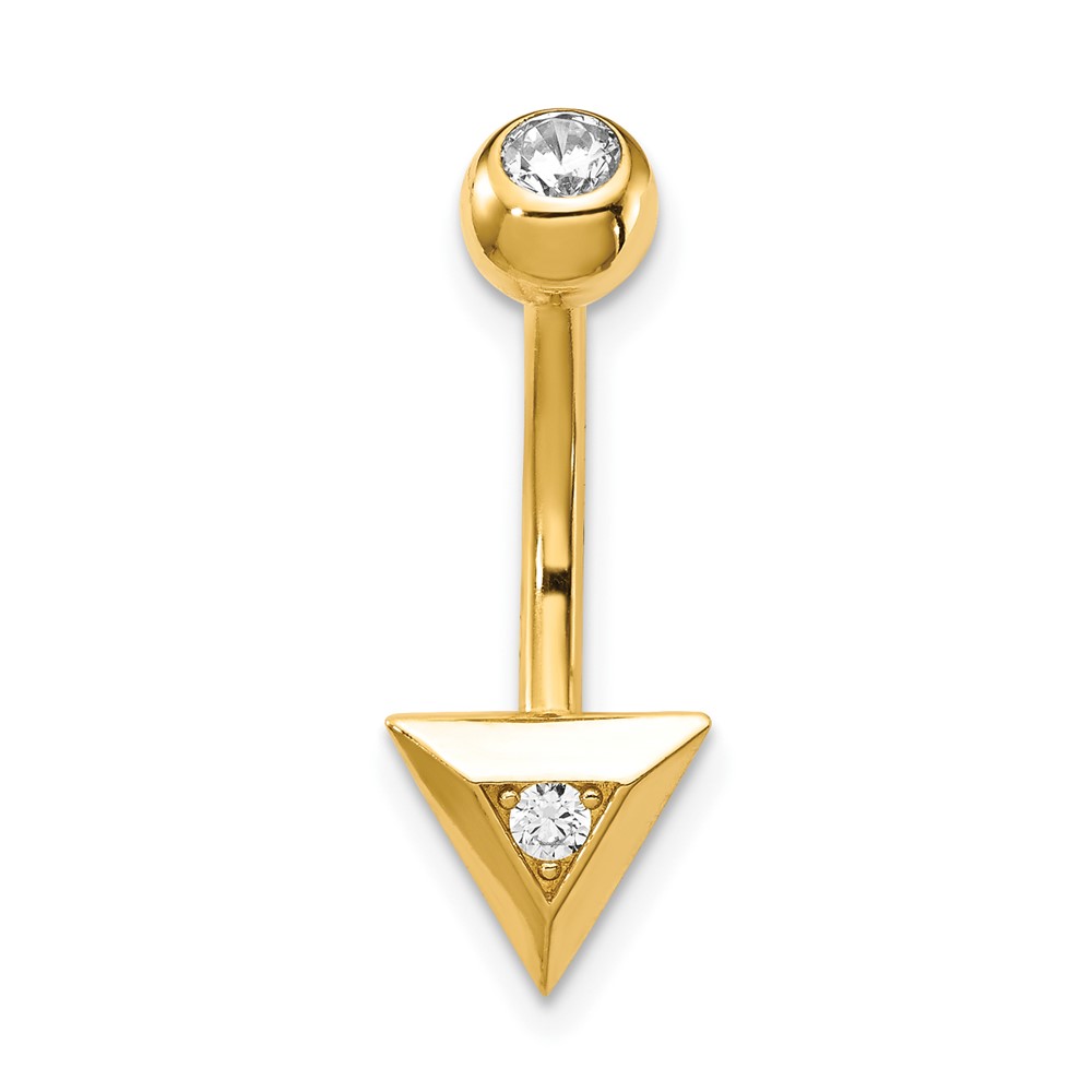 14k 14 Gauge Triangle CZ Belly Ring (BD130)