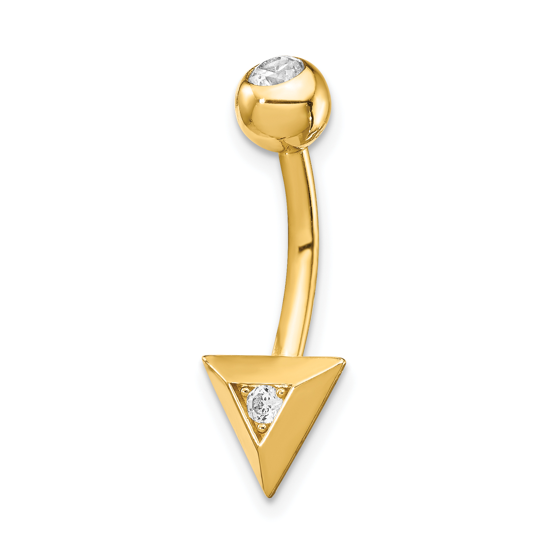14k 14 Gauge Triangle CZ Belly Ring (BD130)