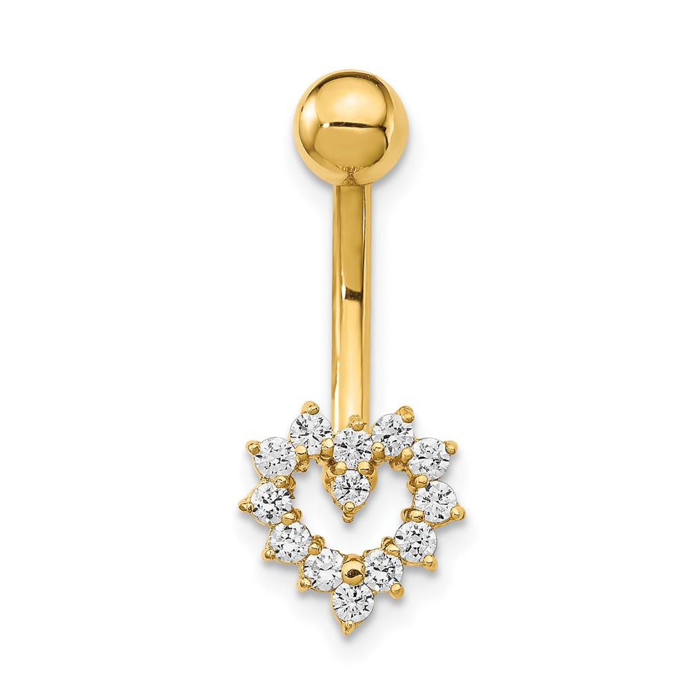 14k 14 Gauge CZ Heart Belly Ring (BD136)