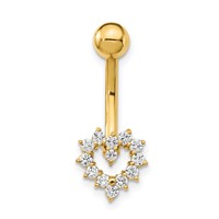 14K 14 Gauge CZ Heart Belly Ring view 3