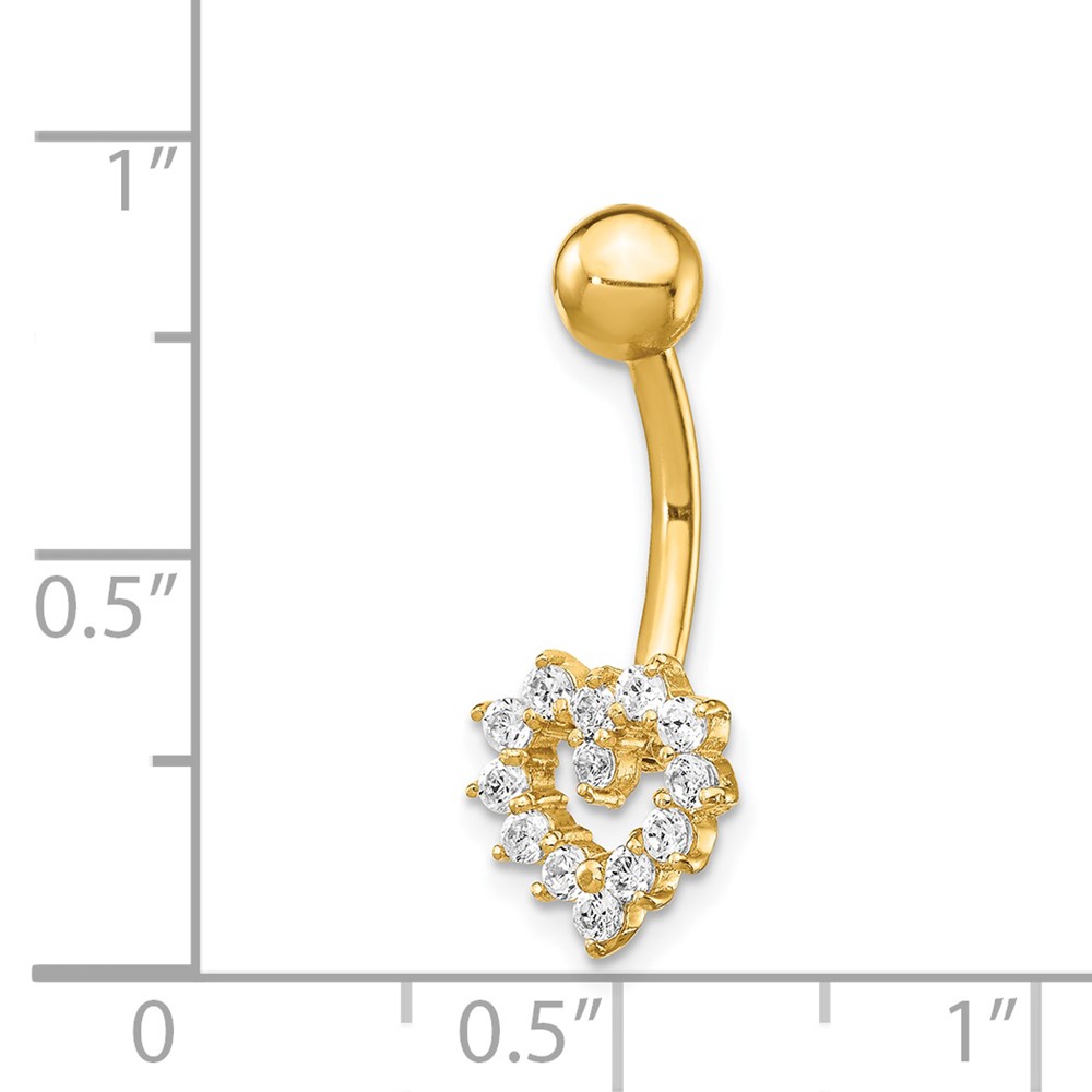 14k 14 Gauge CZ Heart Belly Ring (BD136)