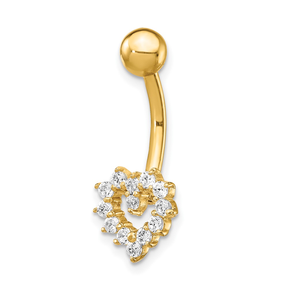 14k 14 Gauge CZ Heart Belly Ring (BD136)