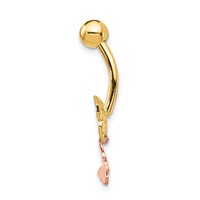 14K Two-tone 14 Gauge Double CZ Butterfly Dangle Belly Ring view 2