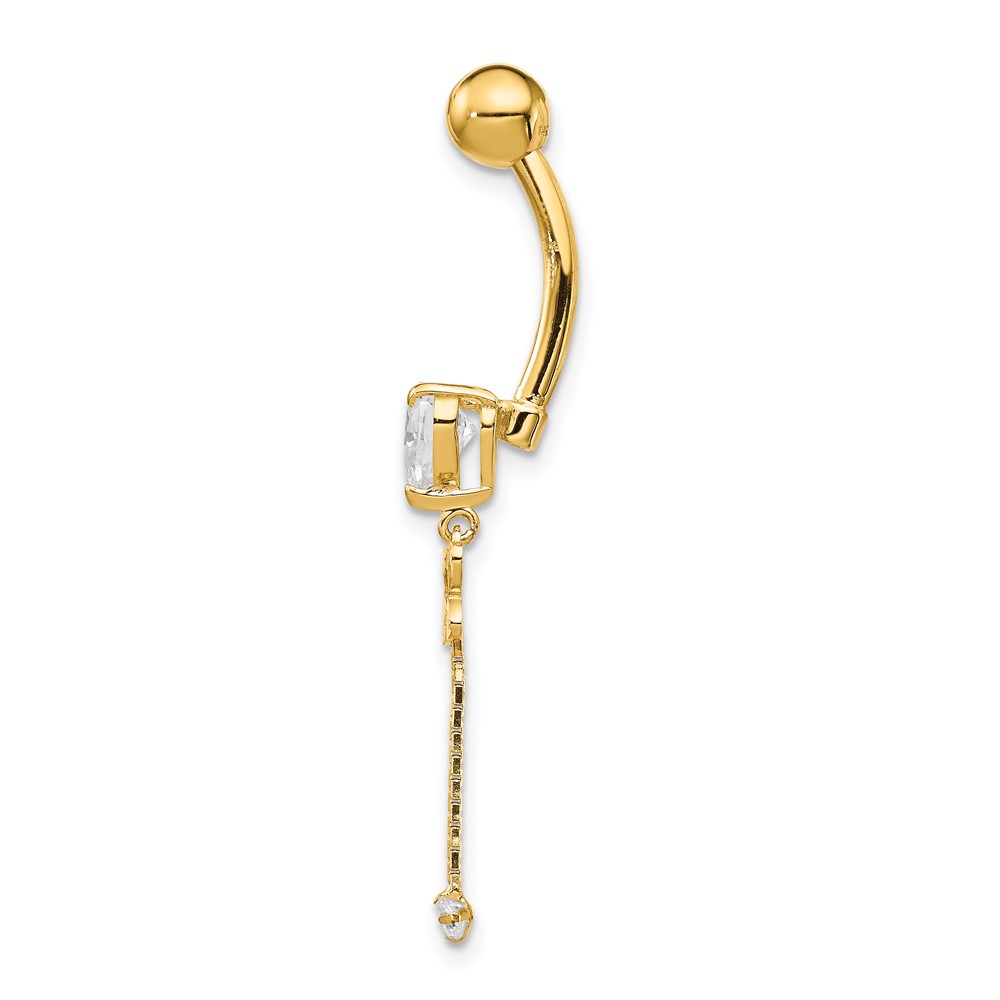 14k CZ Butterfly Chain Dangle Belly Ring (BD140)