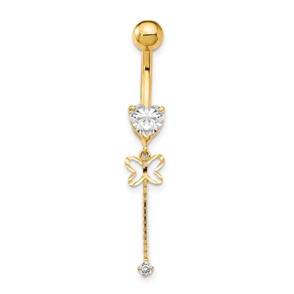 14k CZ Butterfly Chain Dangle Belly Ring (BD140)