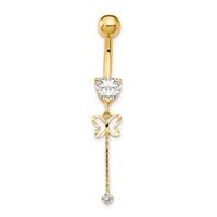 14K Yellow Gold 14 Gauge CZ Butterfly Chain Dangle Belly Ring view 4