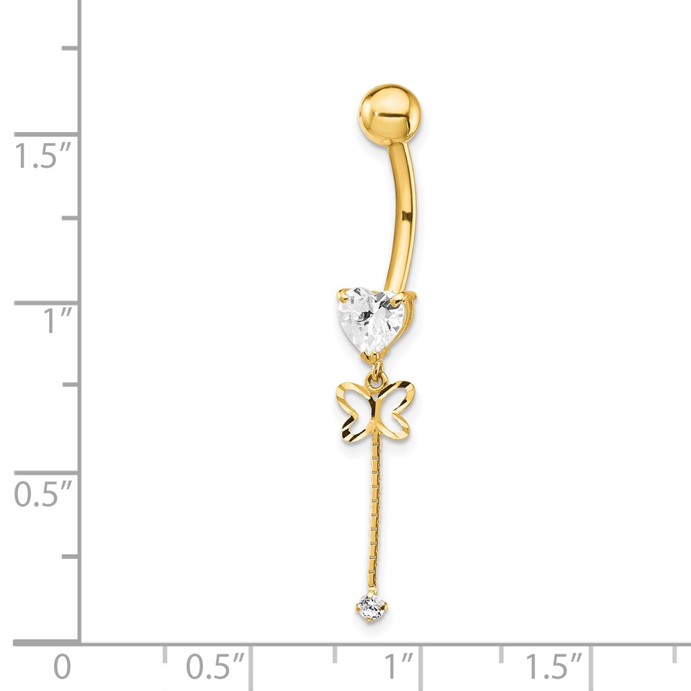 14k CZ Butterfly Chain Dangle Belly Ring (BD140)