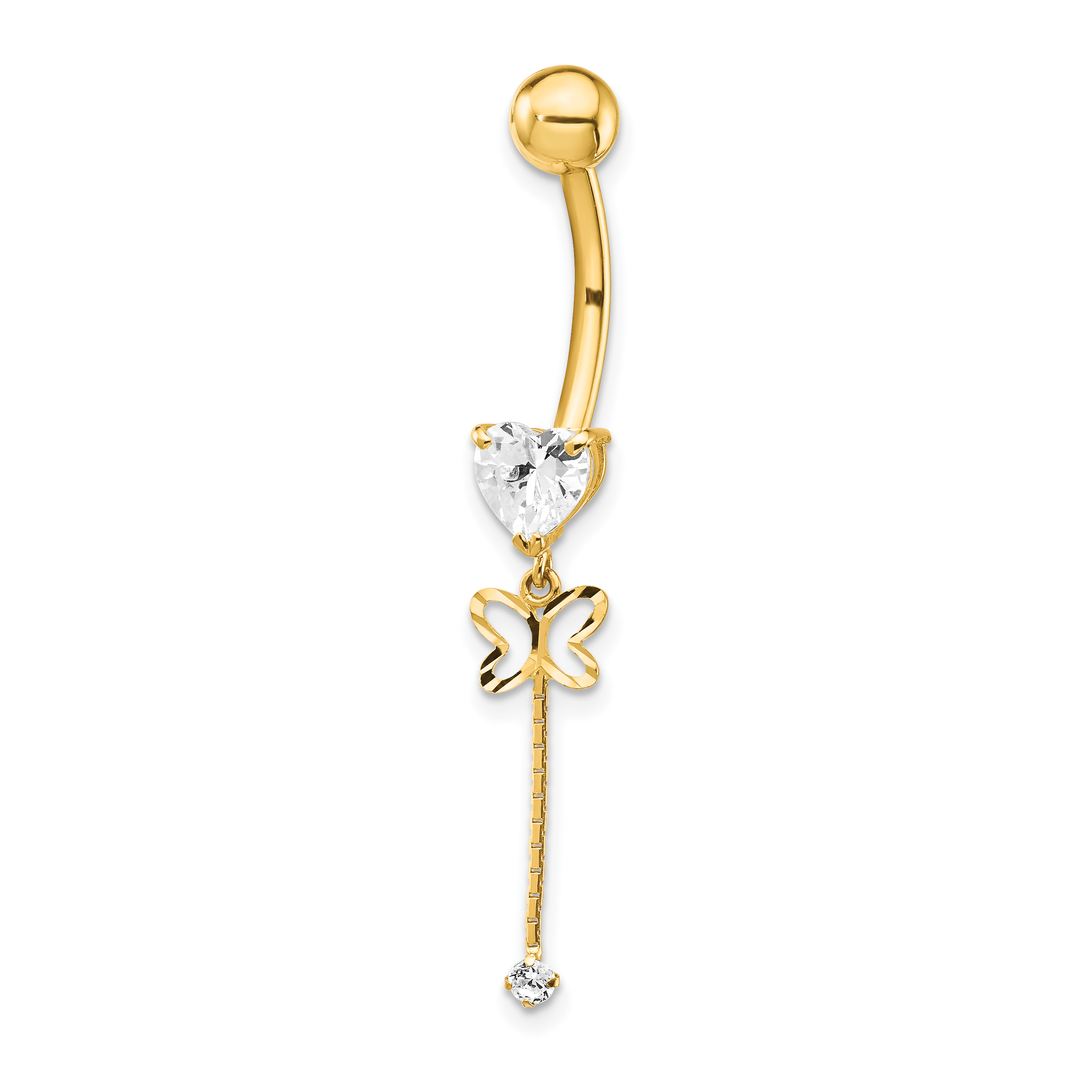 14k CZ Butterfly Chain Dangle Belly Ring (BD140)