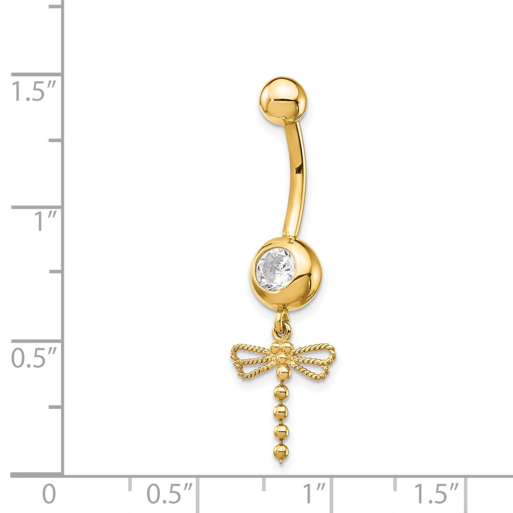 14k 14 Gauge CZ Dragonfly Dangle Belly Ring (BD141)