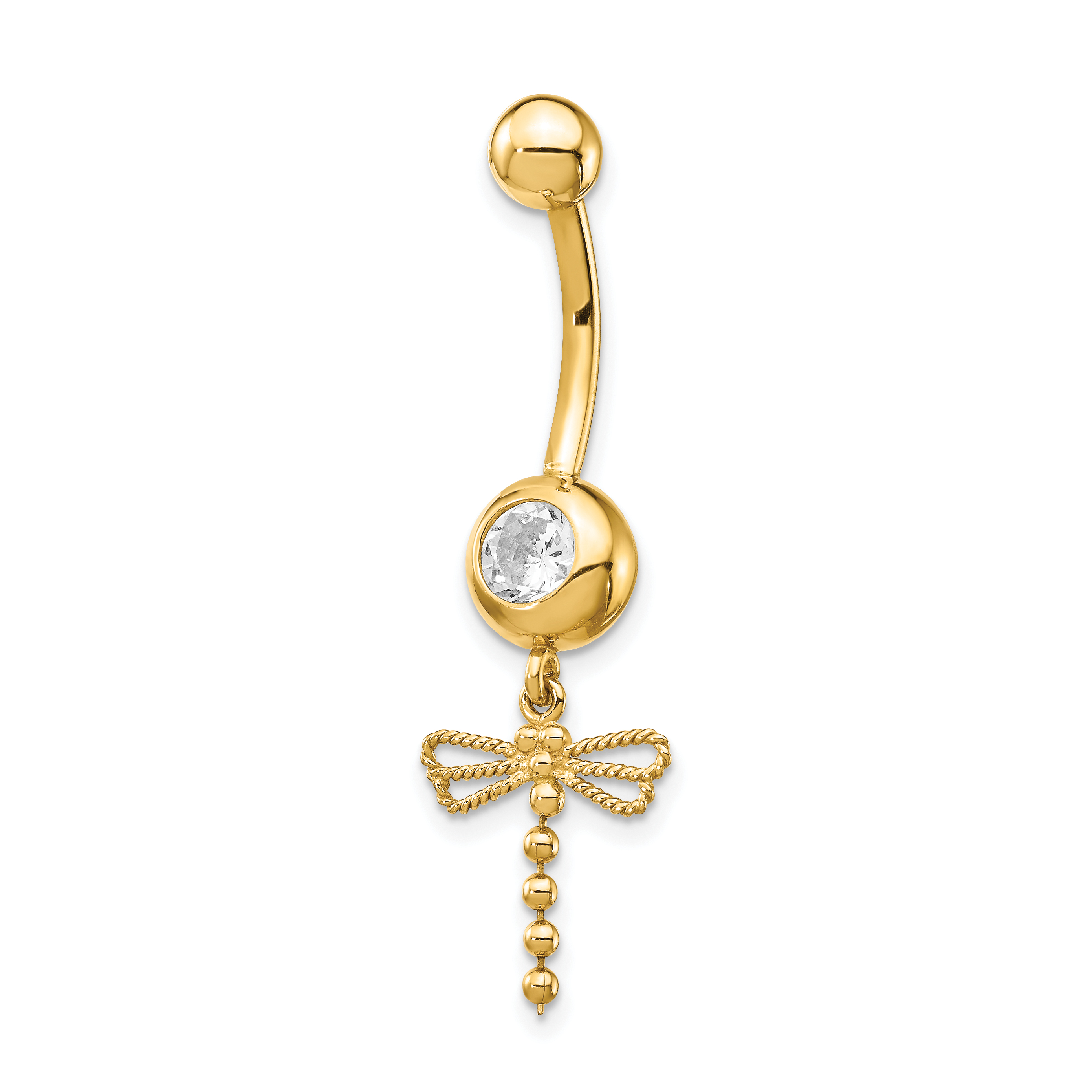 14k 14 Gauge CZ Dragonfly Dangle Belly Ring (BD141)