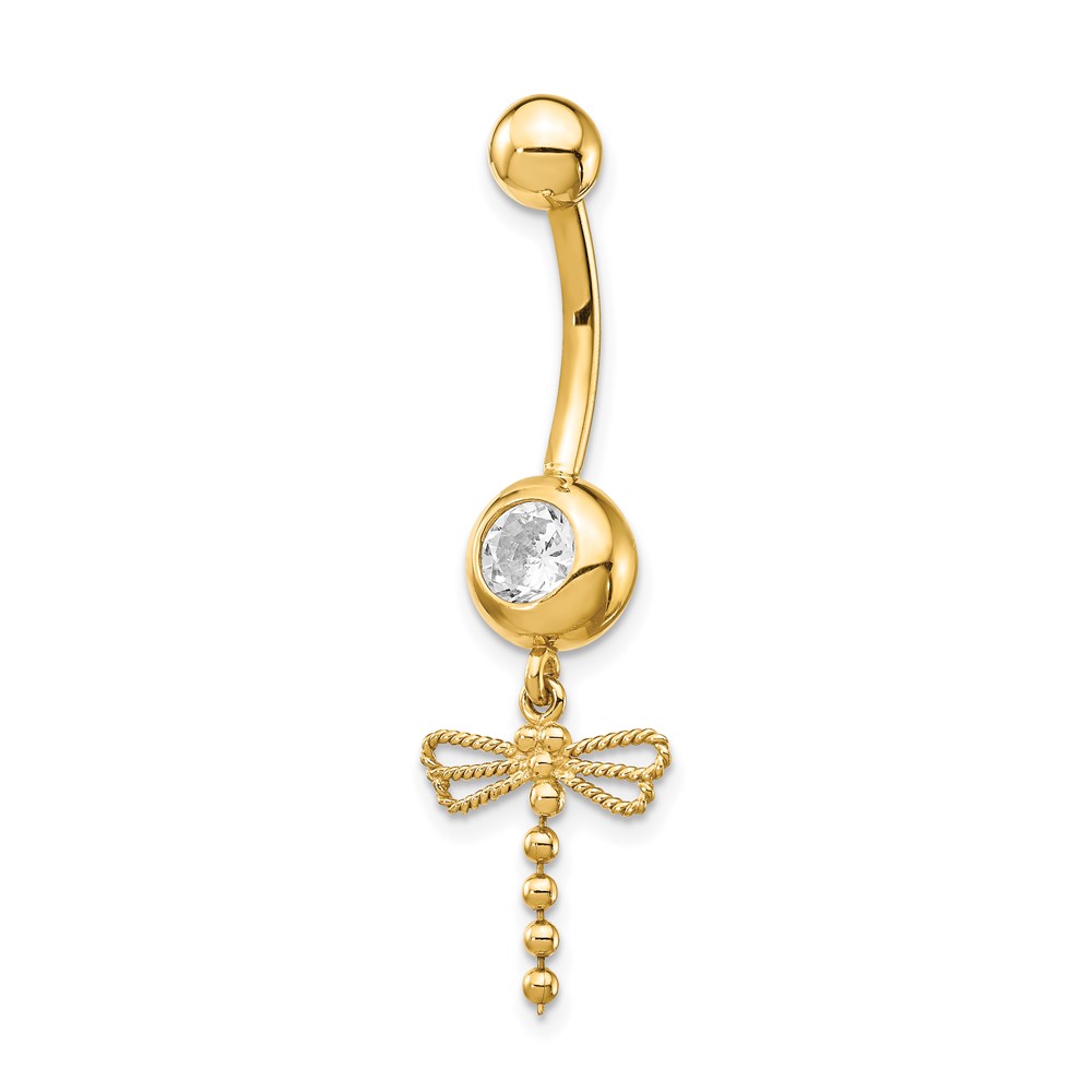 14k 14 Gauge CZ Dragonfly Dangle Belly Ring (BD141)