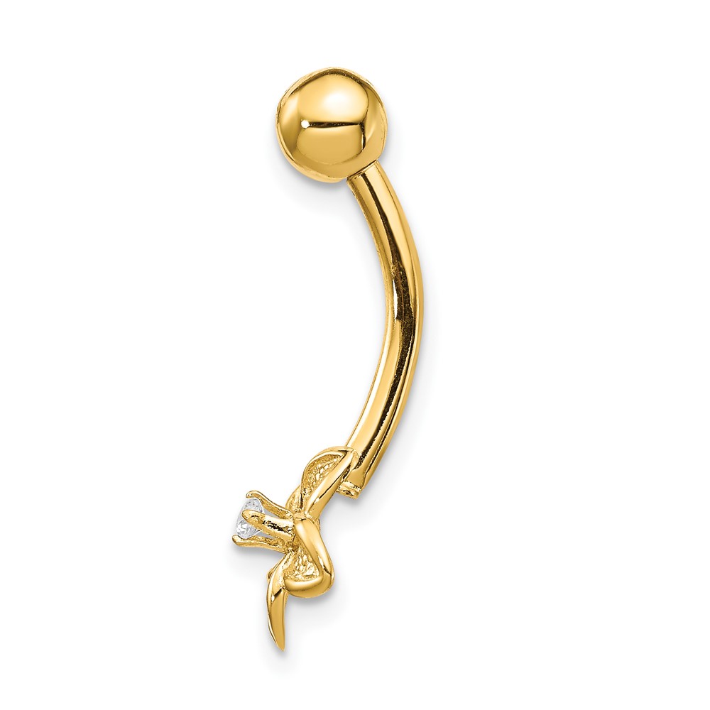 14k 14 Gauge CZ Flower Belly Ring (BD142)