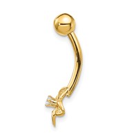 14K Yellow Gold 14 Gauge CZ Flower Belly Ring view 2
