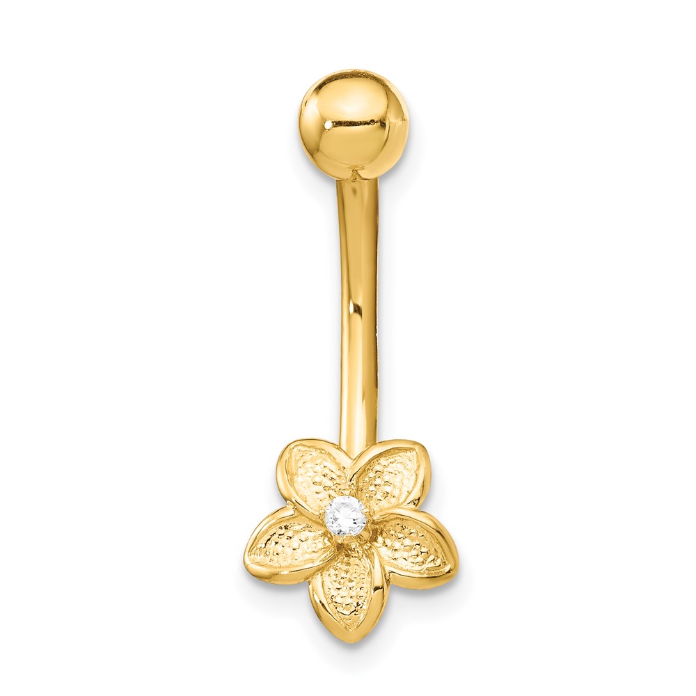 14k 14 Gauge CZ Flower Belly Ring (BD142)