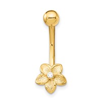 14K Yellow Gold 14 Gauge CZ Flower Belly Ring view 3