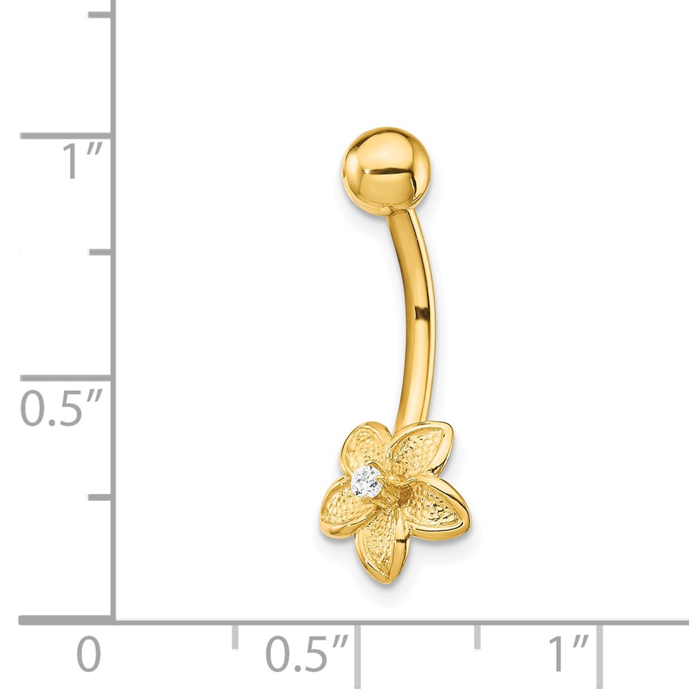 14k 14 Gauge CZ Flower Belly Ring (BD142)