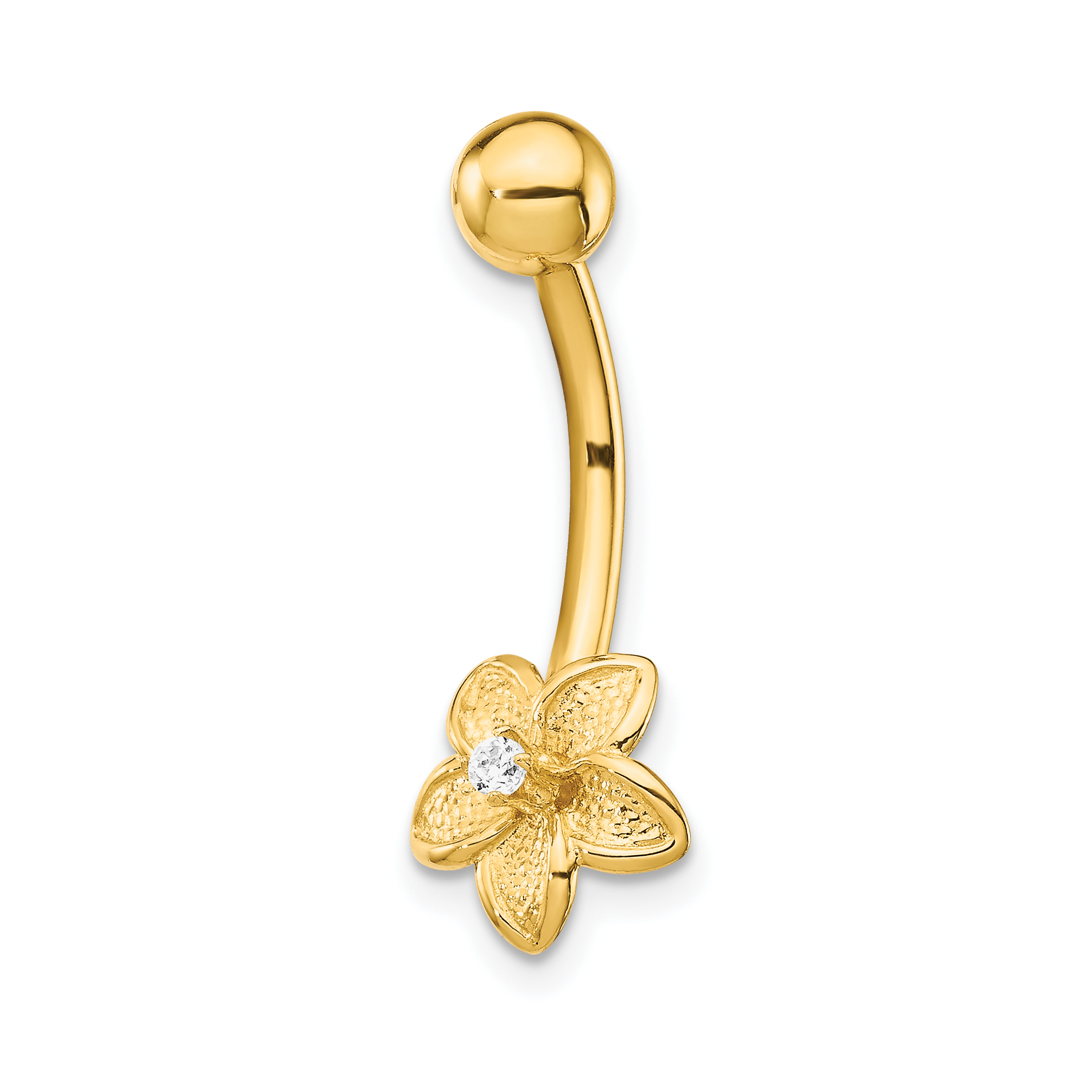 14k 14 Gauge CZ Flower Belly Ring (BD142)