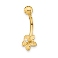 14K Yellow Gold 14 Gauge CZ Flower Belly Ring view 1