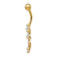 14K 14 Gauge CZ 2-Flower Dangle Belly Ring view 2