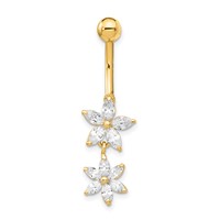 14K 14 Gauge CZ 2-Flower Dangle Belly Ring view 3