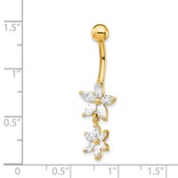14K 14 Gauge CZ 2-Flower Dangle Belly Ring view 4