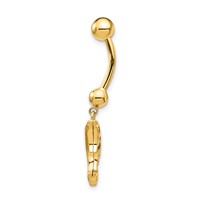 14K Yellow Gold 14 Gauge Dolphin Dangle Belly Ring view 2