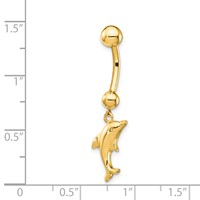 14K Yellow Gold 14 Gauge Dolphin Dangle Belly Ring view 4