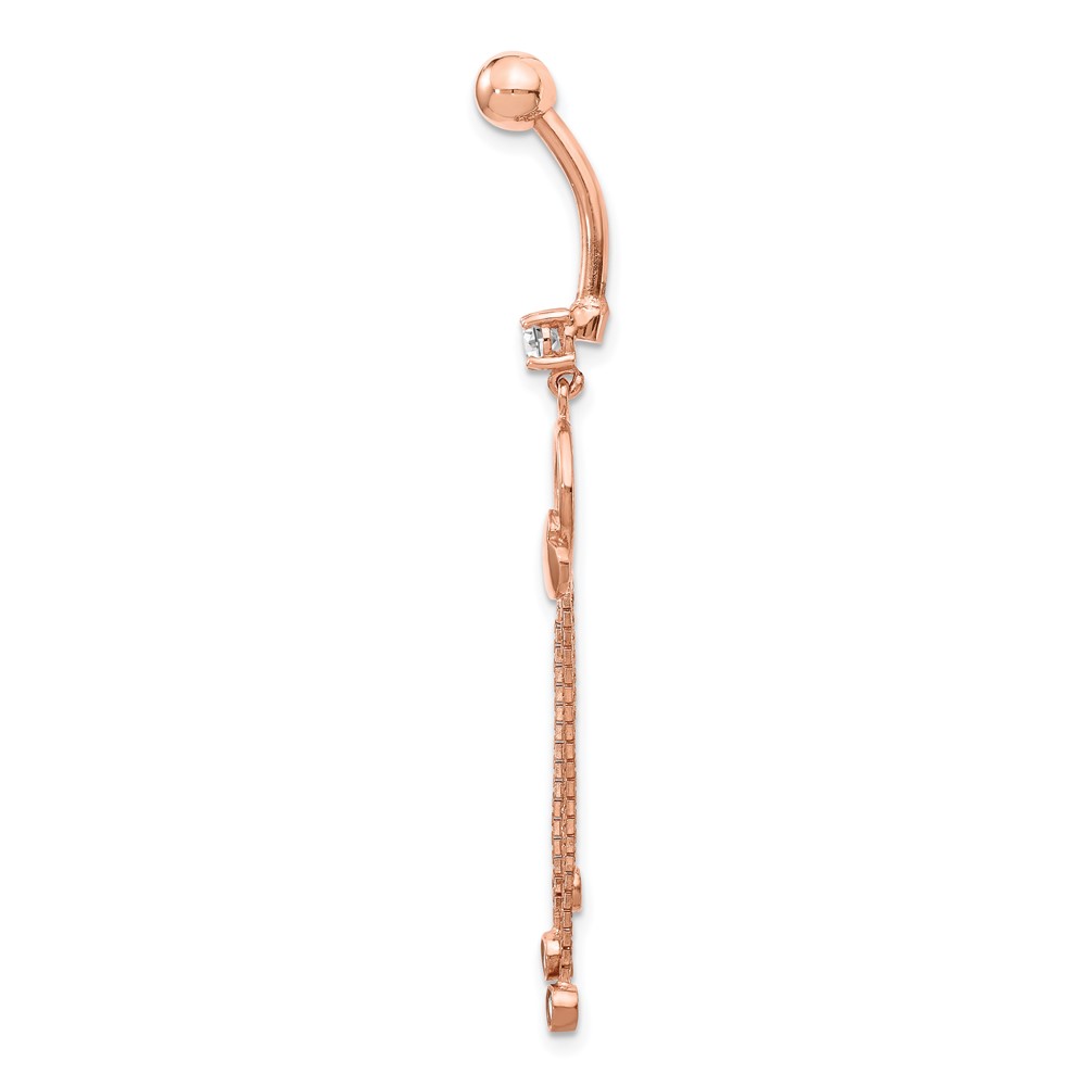 14k Rose Gold 14 Gauge CZ Heart 3-Chain Dangle Belly Ring (BD145)
