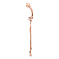 14K Rose Gold 14 Gauge CZ Heart 3-Chain Dangle Belly Ring view 2