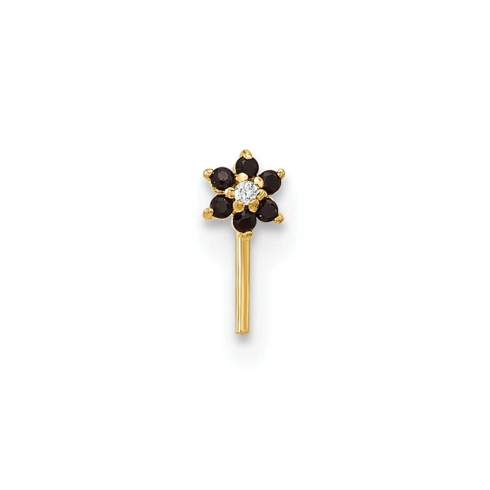 14K 23 Gauge Black & White CZ Flower Nose Post (BD147)