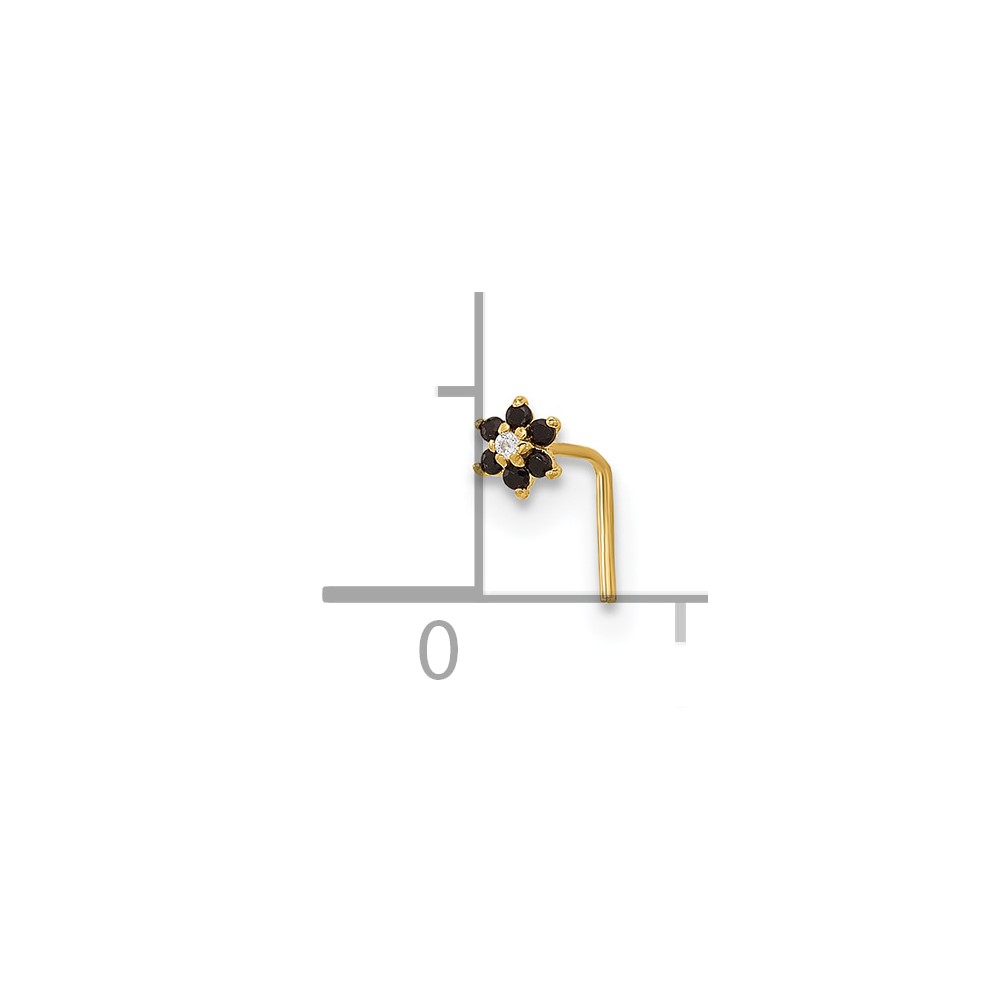 14K 23 Gauge Black & White CZ Flower Nose Post (BD147)
