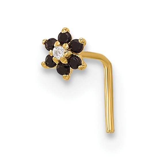 14K 23 Gauge Black & White CZ Flower Nose Post (BD147)