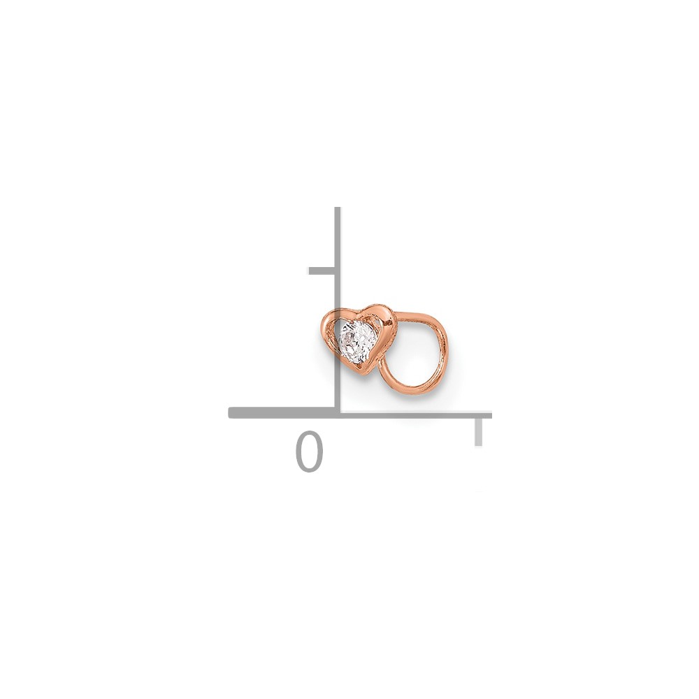 14K Rose Gold 23 Gauge CZ Heart Nose Post (BD148)